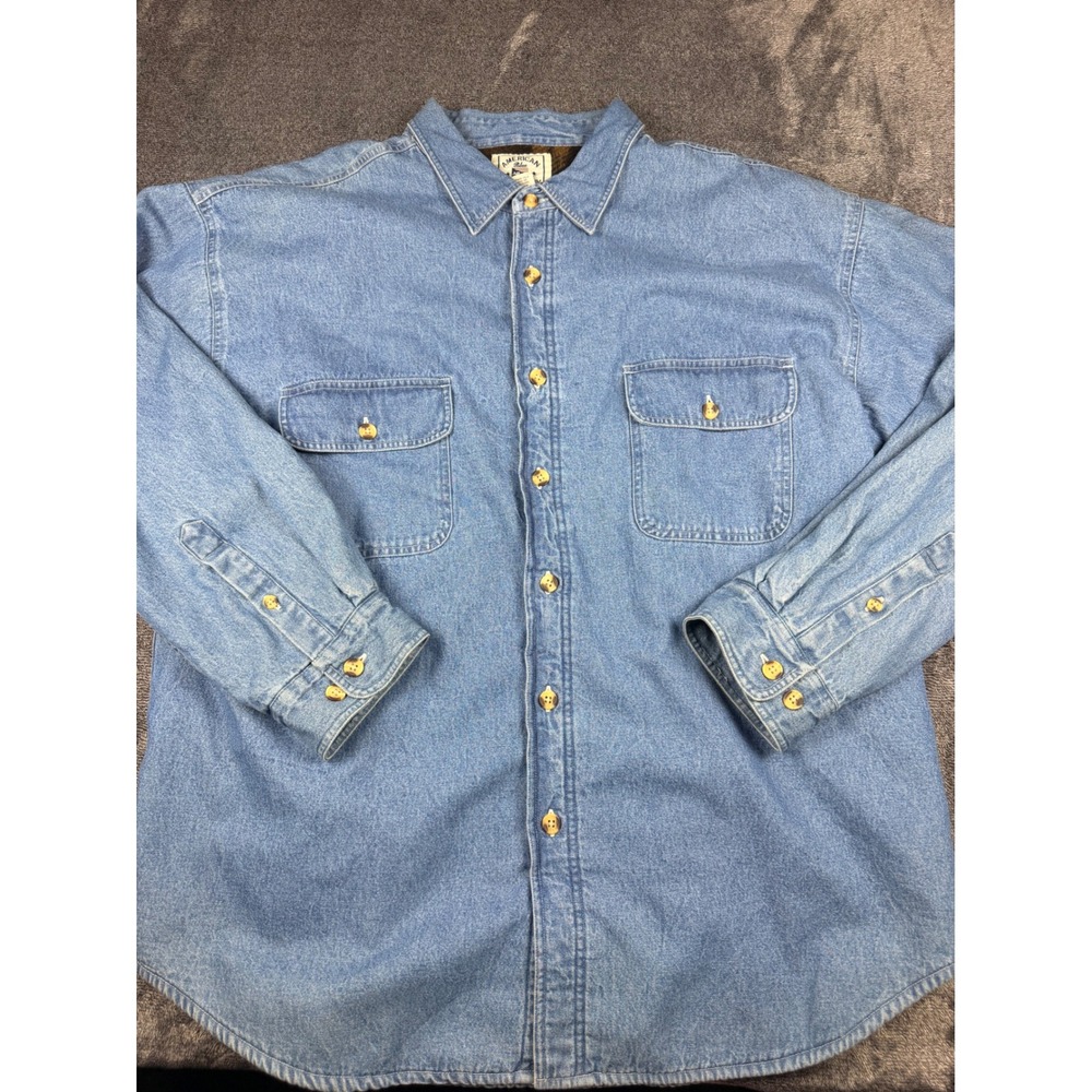 American Blue Mens XL Denim Shirt Fleece Lined Plaid Workwear Light Wash Blue
